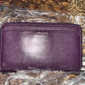 Coach Plum Leather Zip-Around Wallet with Gold Logo